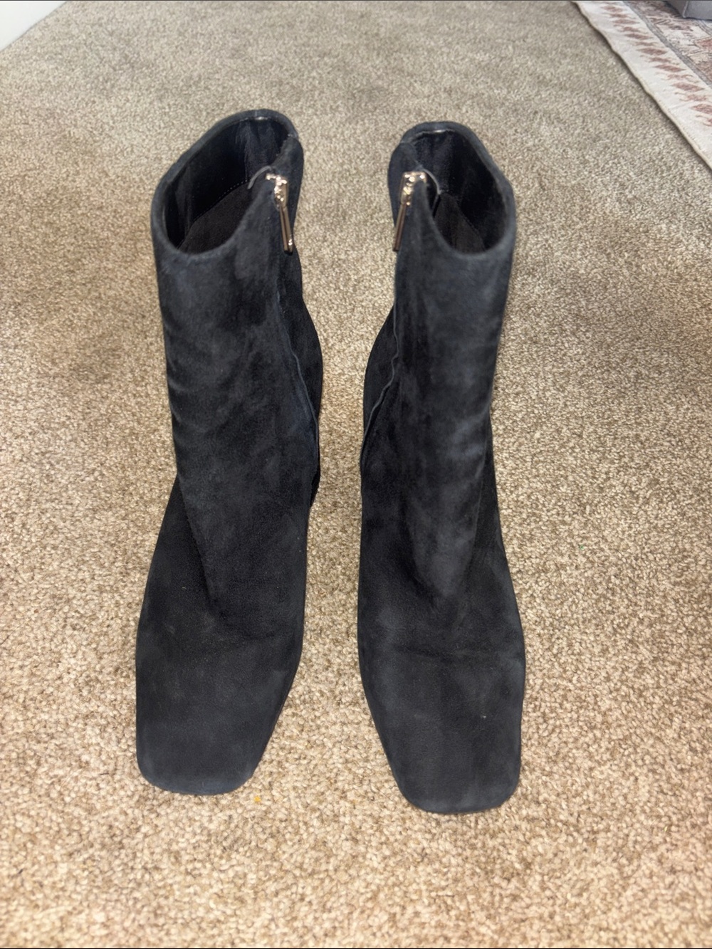 Sam Edelman Black Suede Square-Toe Ankle Booties with Side Zip